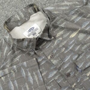 AFTCO Shirt Men Small Grey Fishing Vented Short Sleeve Button Fish Ocean Outdoor